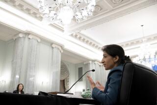 Lina Khan, nominee for Commissioner of the Federal Trade Commission (FTC), speaks during a Senate Committee on Commerce, Science, and Transportation confirmation hearing, Wednesday, April 21, 2021 on Capitol Hill in Washington. (Saul Loeb/Pool via AP)