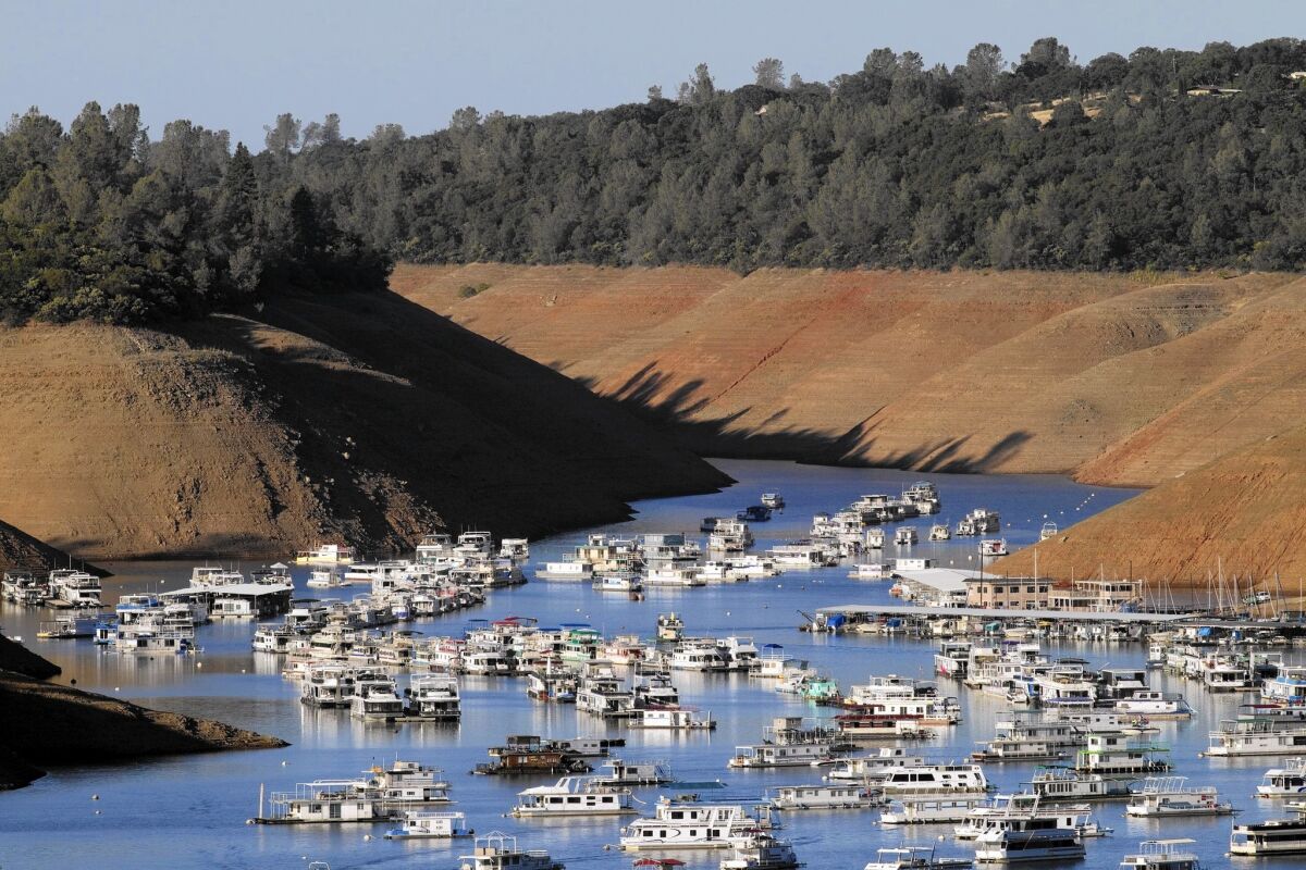 Proposition 1 could bankroll such things as a new dam in the Sacramento Valley, stream protections in the Sierra Nevada and treatment of contaminated groundwater in the Los Angeles Basin. Above, severe drought conditions are evident at Lake Oroville.
