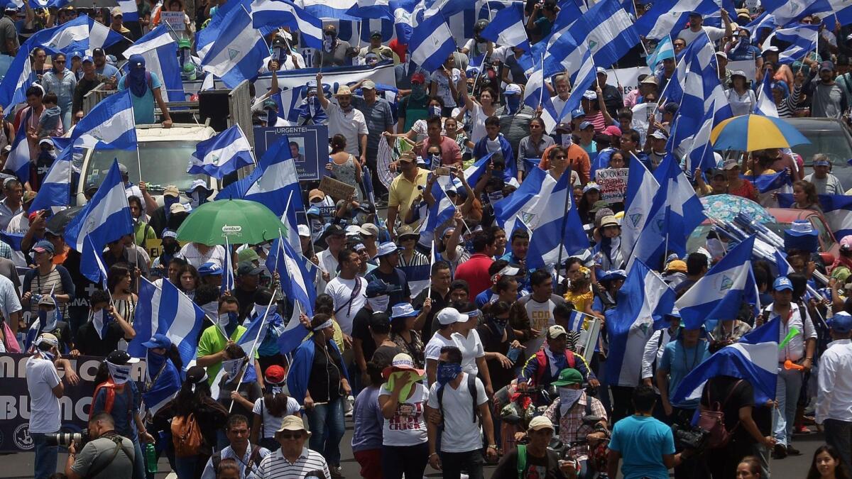 Huge crowds of demonstrators take to the streets of Managua on July 21, 2018, to protest the government of President Daniel Ortega.