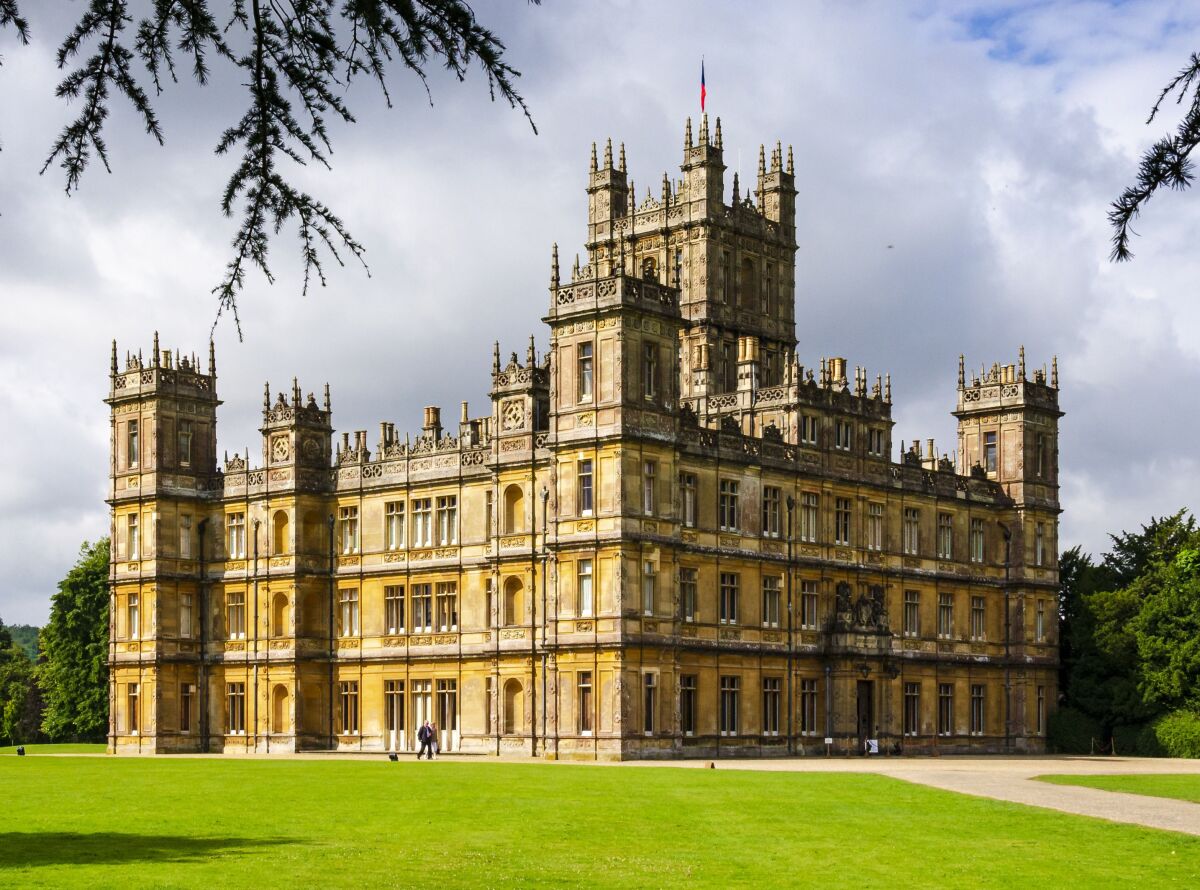 An exterior view of Highclere Castle in England, which has been made famous by the show “Downton Abbey.”