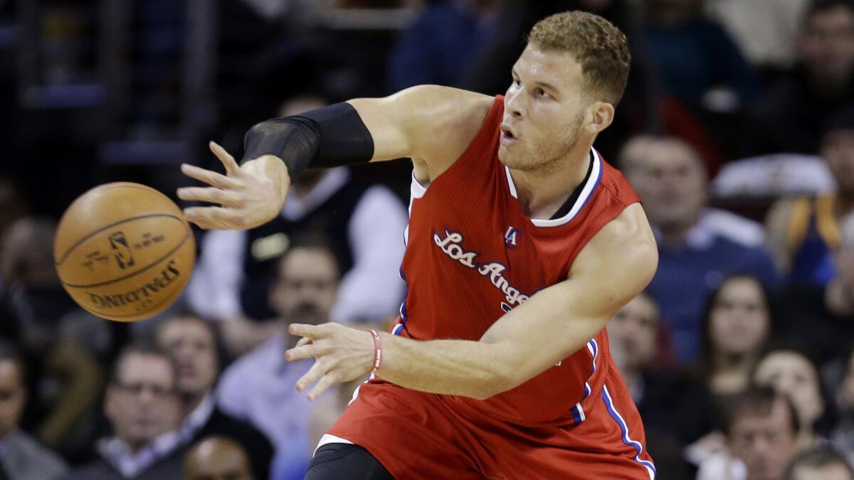 Clippers forward Blake Griffin passes during a loss to the Cavaliers on in Cleveland on Feb. 5.
