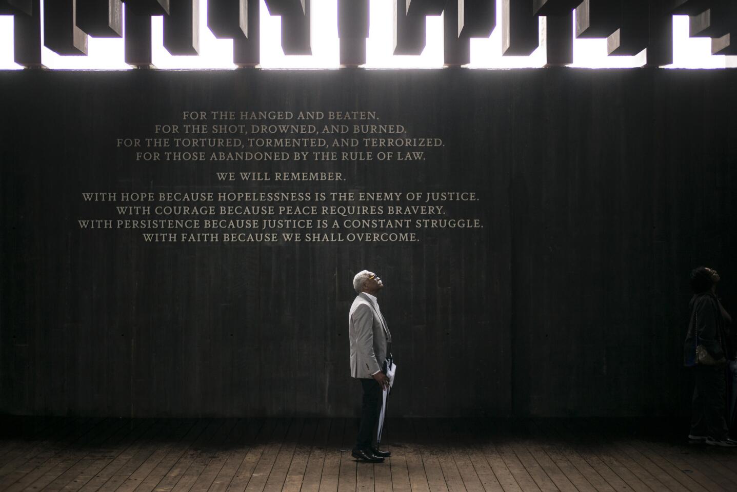 Ed Sykes, 77, visits the National Memorial For Peace and Justice on April 26, 2018, in Montgomery, Ala. Sykes, who lives in San Francisco and has family in Mississippi, was distraught when he discovered his last name in the memorial, three months after finding it on separate memorial in Clay County, Miss. "This is the second time I've seen the name Sykes as a hanging victim. What can I say?"