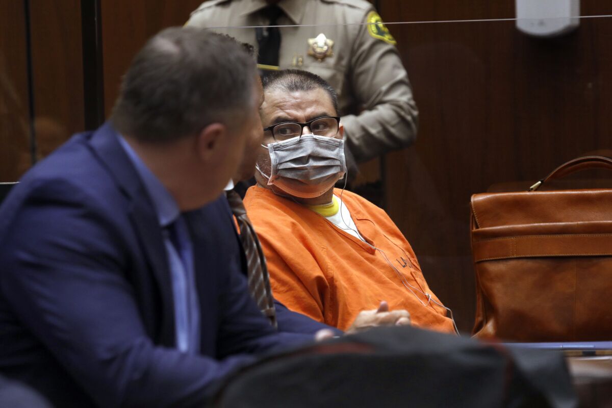 Naasón Joaquín García, the former leader of the fundamentalist Guadalajara, Mexico-based church La Luz del Mundo, sits during his sentencing in Los Angeles County Superior Court on Wednesday, June 8, 2022. The leader of La Luz del Mundo church has been sentenced to 16 years and eight months in a California prison for sexually abusing three girls. (Carolyn Cole/Los Angeles Times via AP, Pool)