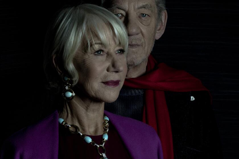NEW YORK, NY. November 3rd, 2019--Portrait of "The Good Liar" stars Helen Mirren and Ian McKellen. Career con artist Roy Courtnay(Ian) can hardly believe his luck when he meets well-to-do widow Betty McLeish(Helen) online. As Betty opens her life and home to him, Roy is surprised to find himself caring about her, turning what should be a cut-and-dry swindle into the most treacherous tightrope walk of his life. (Photo by Béatrice de Géa/For the Times)
