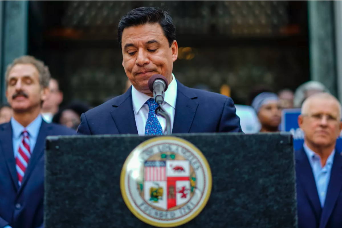 Jose Huizer, seen as an L.A. City Council member in 2018, has been sentenced to 13 years in prison. 