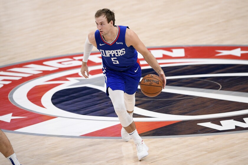 Clippers guard Luke Kennard controls the ball during Thursday's loss to the Washington Wizards.