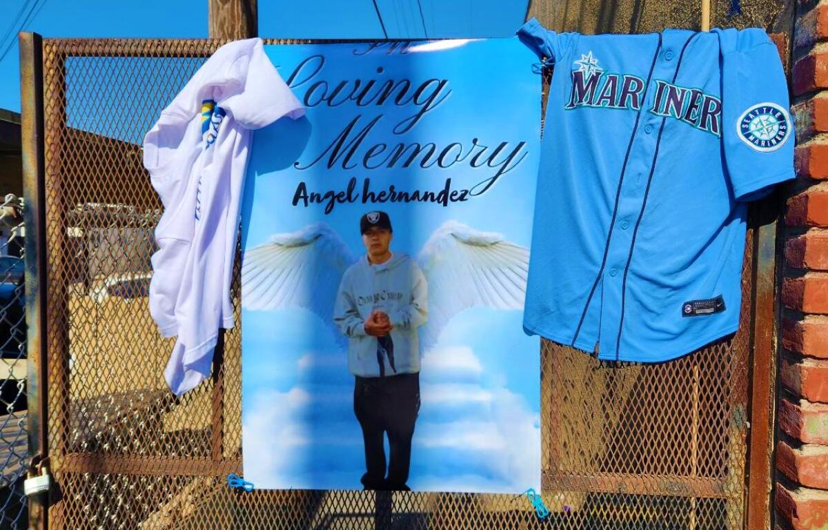 A memorial outside a liquor store on Costa Mesa's Placentia Avenue.