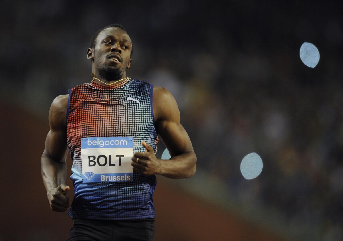 Usain Bolt, shown competing in the 2013 Diamond League event in Paris, has withdrawn from the 2015 meet this weekend because of discomfort in his left leg.