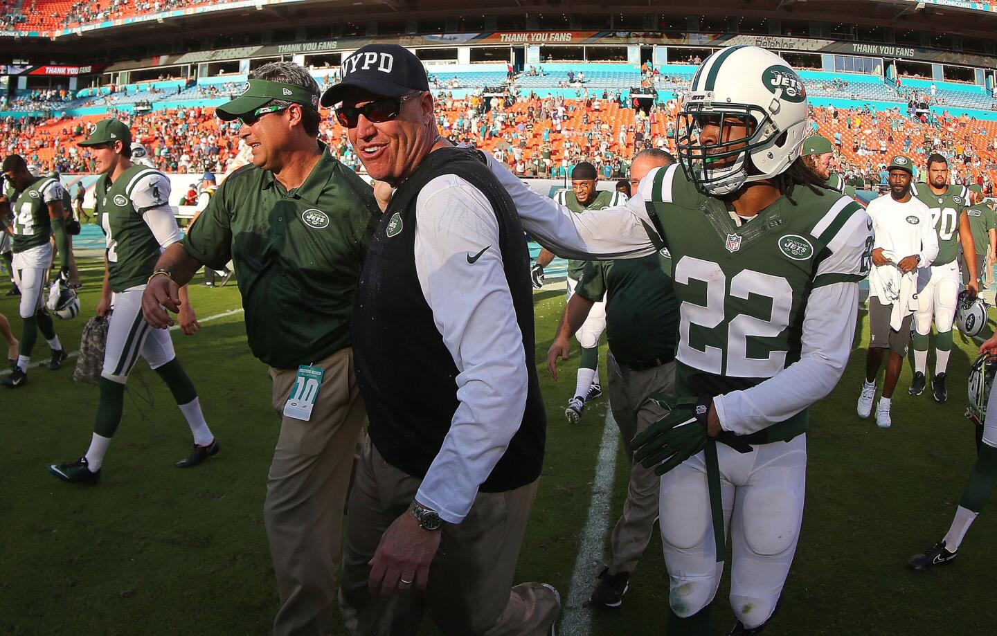 Jets Coach Rex Ryan celebrates after his team's 37-24 win over the Miami Dolphins on Dec. 28. Ryan was fired after New York finished with a record of 4-12 .