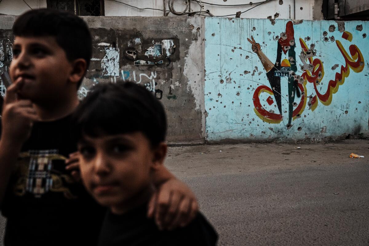 Children on a street of a refugee camp in the West Bank town of Jenin on Oct. 18.