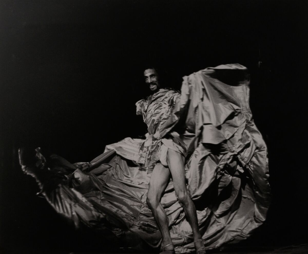 Tatsumi Hijikata performs “Revolt of the Body (Red Dress),” 1968, in a photo on view at Nonaka-Hill gallery.