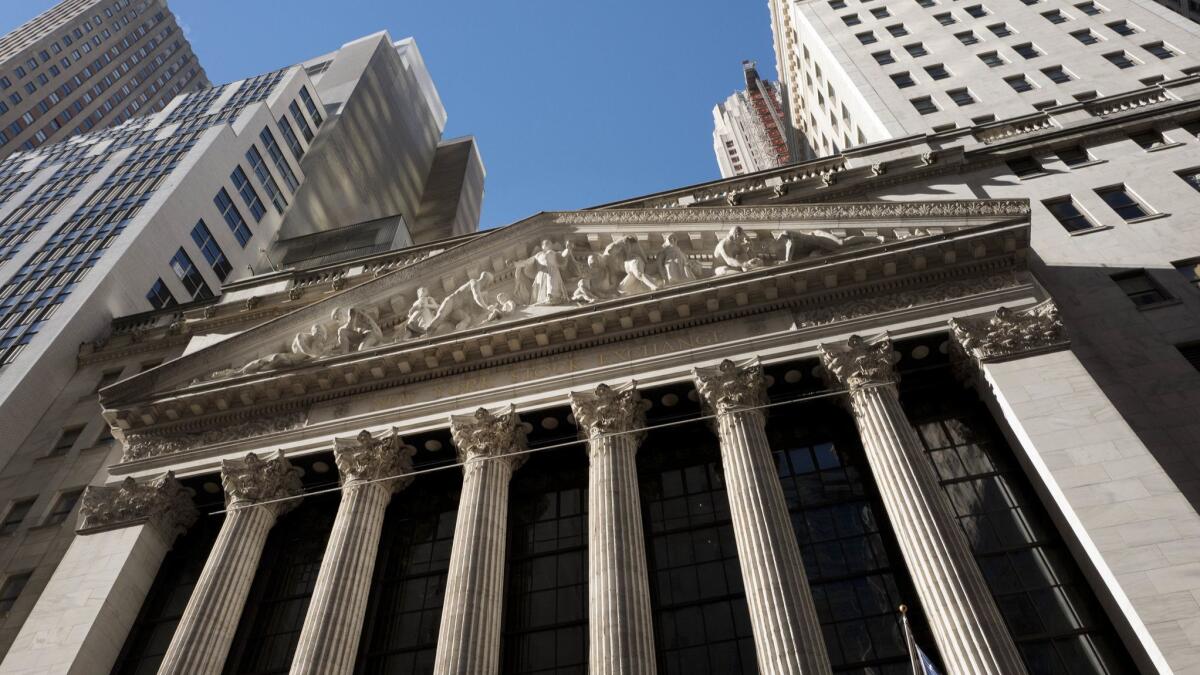 The New York Stock Exchange, where stocks traded lower on trade fears and political turmoil.