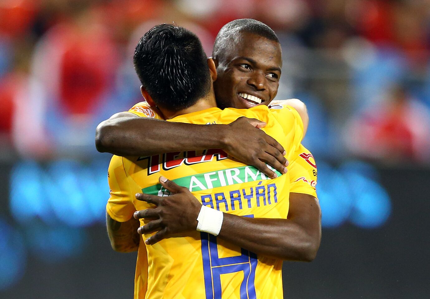 TORONTO, ON - SEPTEMBER 19: Enner Valencia #13 of Tigres UANL celebrates a goal with Lucas Zelarayán #8 during the second half of the 2018 Campeones Cup Final against Toronto FC at BMO Field on September 19, 2018 in Toronto, Canada. (Photo by Vaughn Ridley/Getty Images) ** OUTS - ELSENT, FPG, CM - OUTS * NM, PH, VA if sourced by CT, LA or MoD **