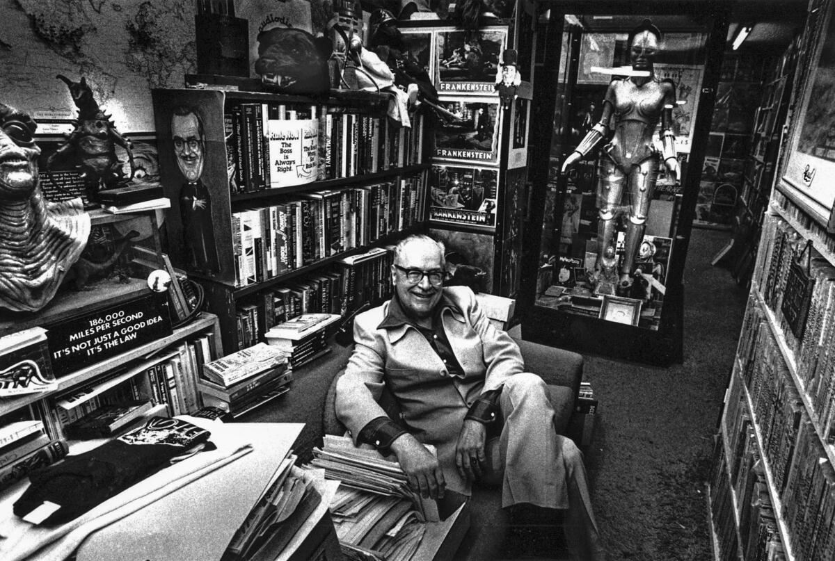 October 1985: Forrest J. Ackerman of Los Feliz has a collection of 300,000 science fiction items in his home. An agreement with the city of Los Angeels for a science fiction museum fell through.