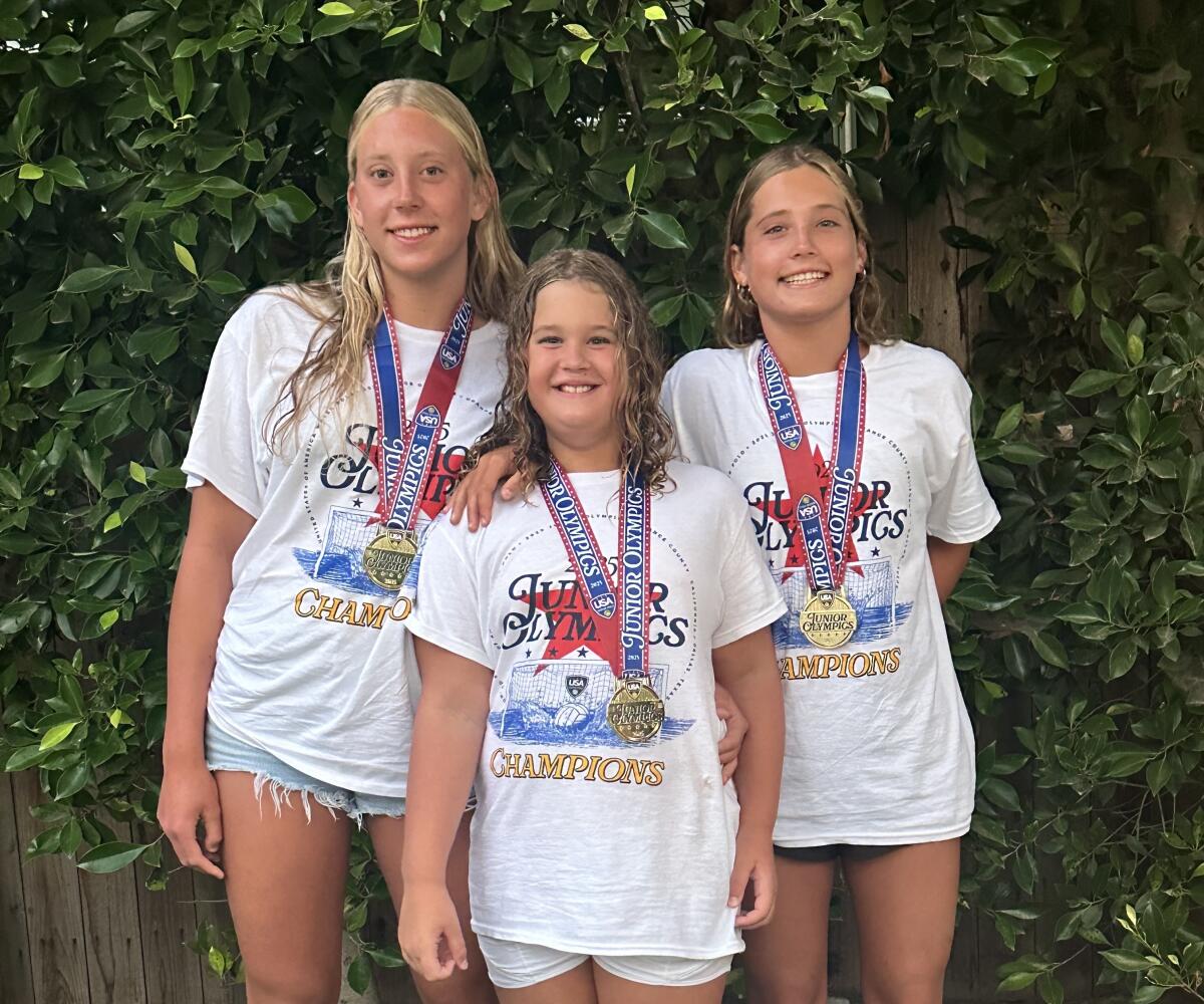 Newport Beach Water Polo Club sisters Madison Mack (16U), Maryn Mack (10U) and McKenna Mack (14U).