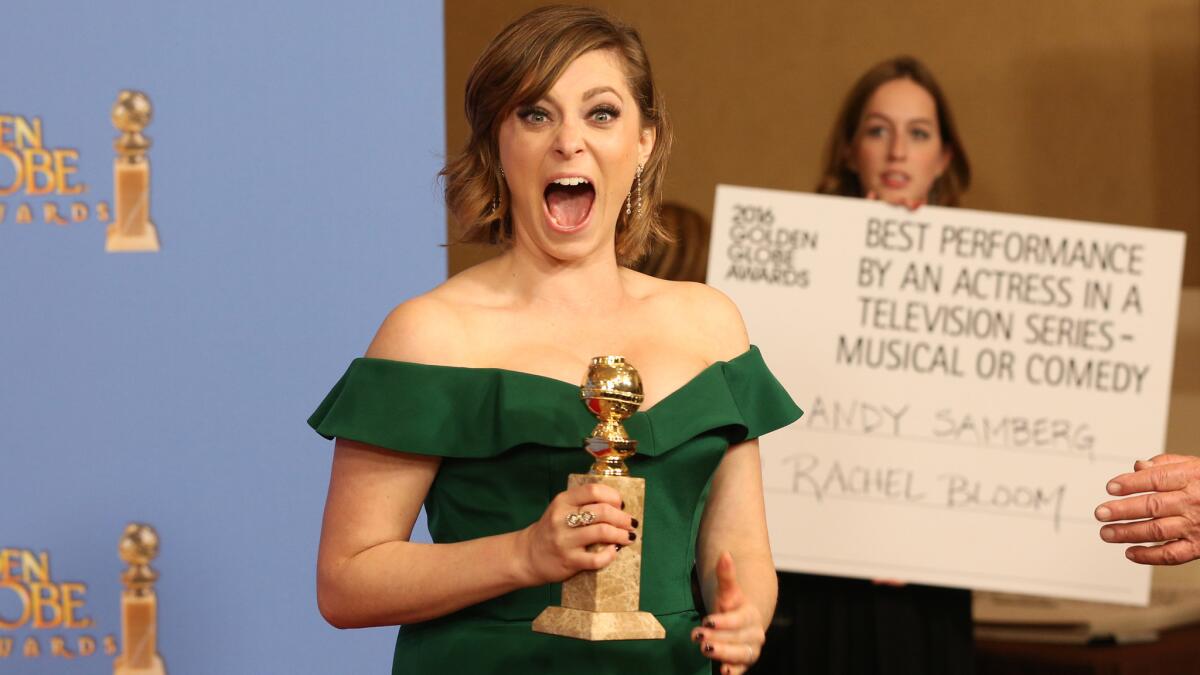 "Crazy Ex-Girlfriend" actress Rachel Bloom, who seemed thrilled backstage about her trophy for actress in a comedy series, would eventually make her way to the InStyle / Warner Bros. and HBO after-parties.