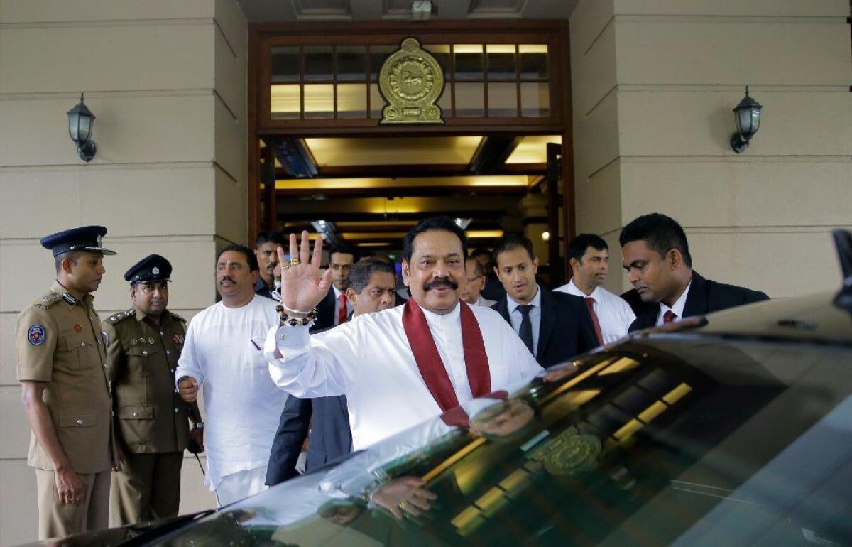 Sri Lankan Prime Minister Mahinda Rajapaksa in Colombo, Sri Lanka, Wednesday, Oct. 31, 2018.