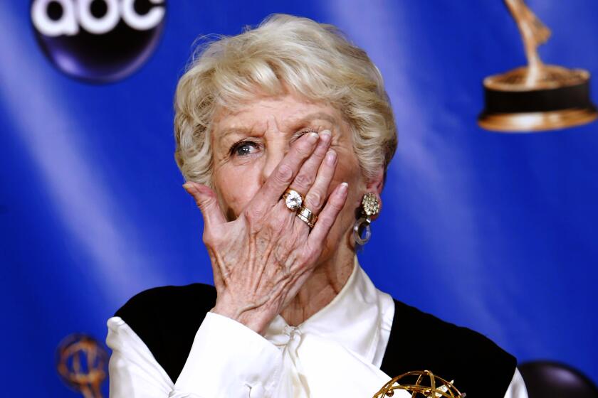 A happy and surprised Elaine Stritch at the Emmy Awards at the Shrine in Los Angeles on Sunday, September 19, 2004.
