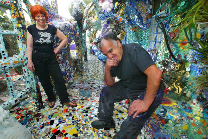 Artists Cheri Pann and Gonzalo Duran, photographed in 2003 at their mosaic tile house. The home will be open for the Venice Art Walk & Auctions.