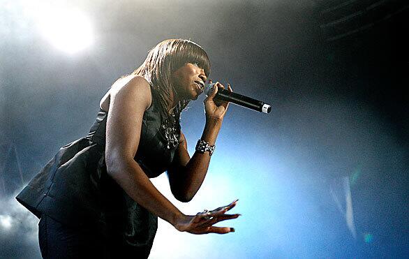 U.K. R&B singer Estelle hits the stage during KIIS-FM's Jingle Ball 08 at the Honda Center in Anaheim on Saturday.