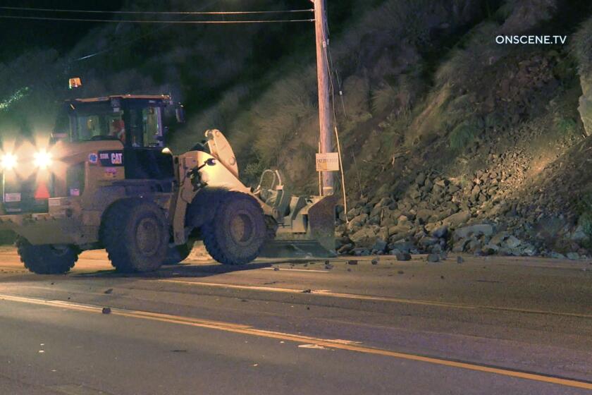 A portion of Pacific Coast Highway in Malibu was shut down to traffic after rocks from a hillside fell onto the roadway around 11:30 p.m. on March 10 on PCH at Big Rock Drive, according to the California Highway Patrol. The road was shut down in both directions while Caltrans crews cleared the way with a front loader,