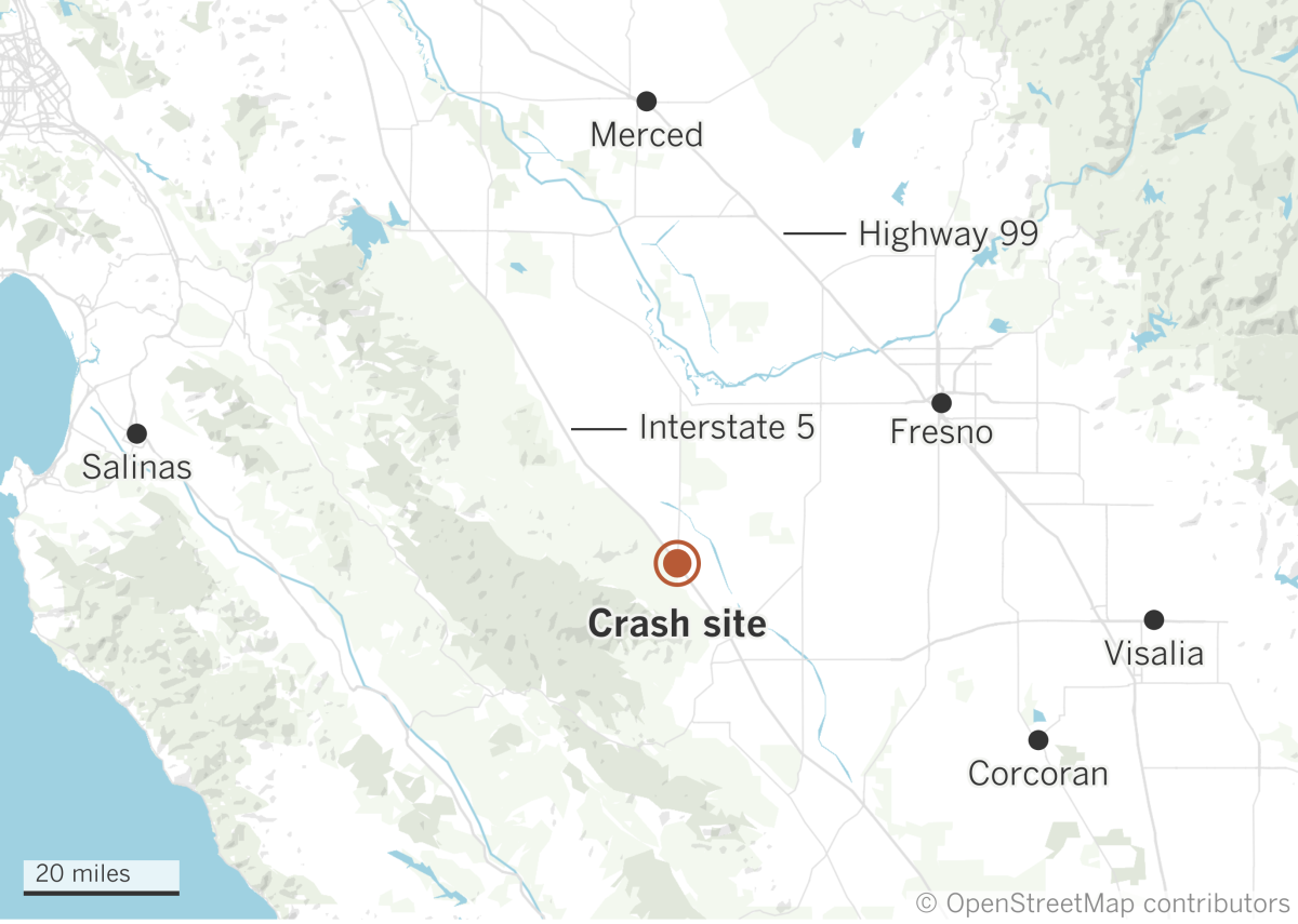 Locator map of crash site on I-5 near Fresno.