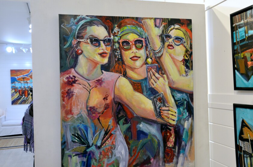 Kathleen Carrillo's painting of the three divas is on display in the new Balboa Island gallery at 121 Agate Avenue.  Balboa Island.