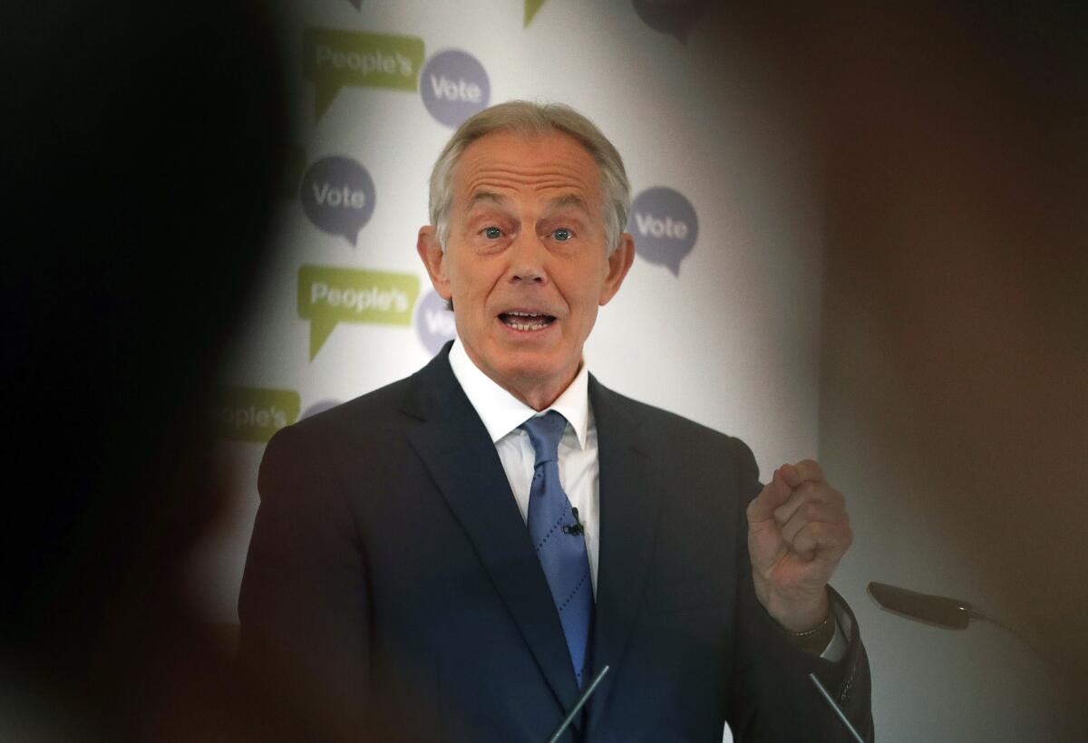 Britain's former Prime Minister Tony Blair speaks 