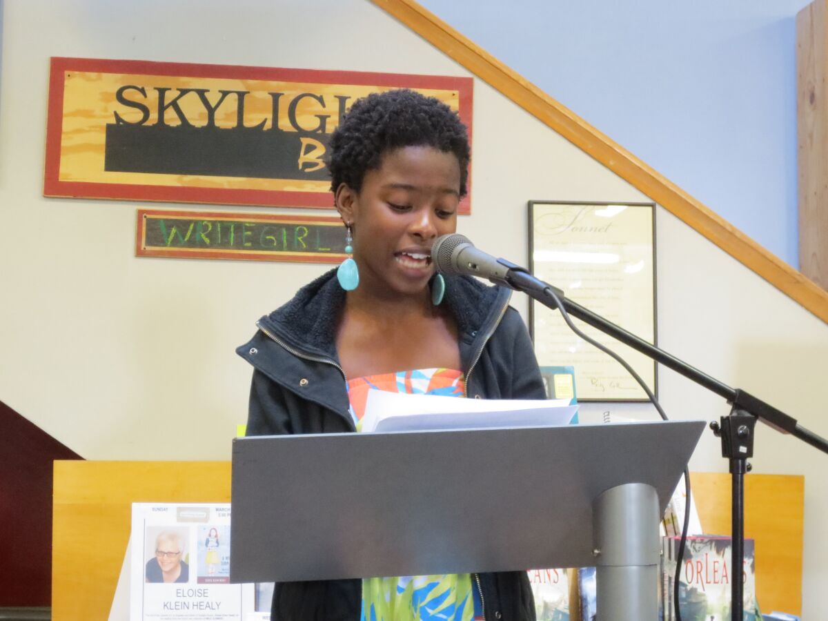 Amanda Gorman at 15, reading at Skylight Books in Los Feliz as part of the WriteGirl mentorship program, in 2013.