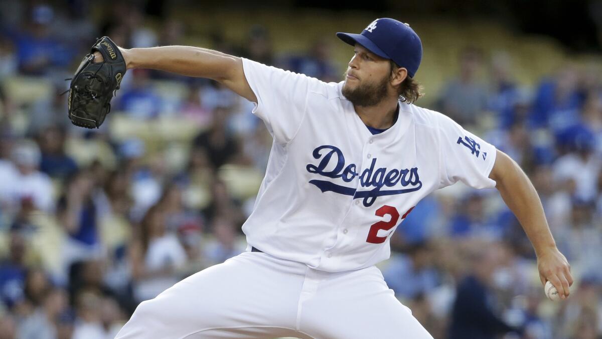 Dodgers starter Clayton Kershaw delivers a pitch during a game against the Philadelphia Phillies at Dodger Stadium on July 8.