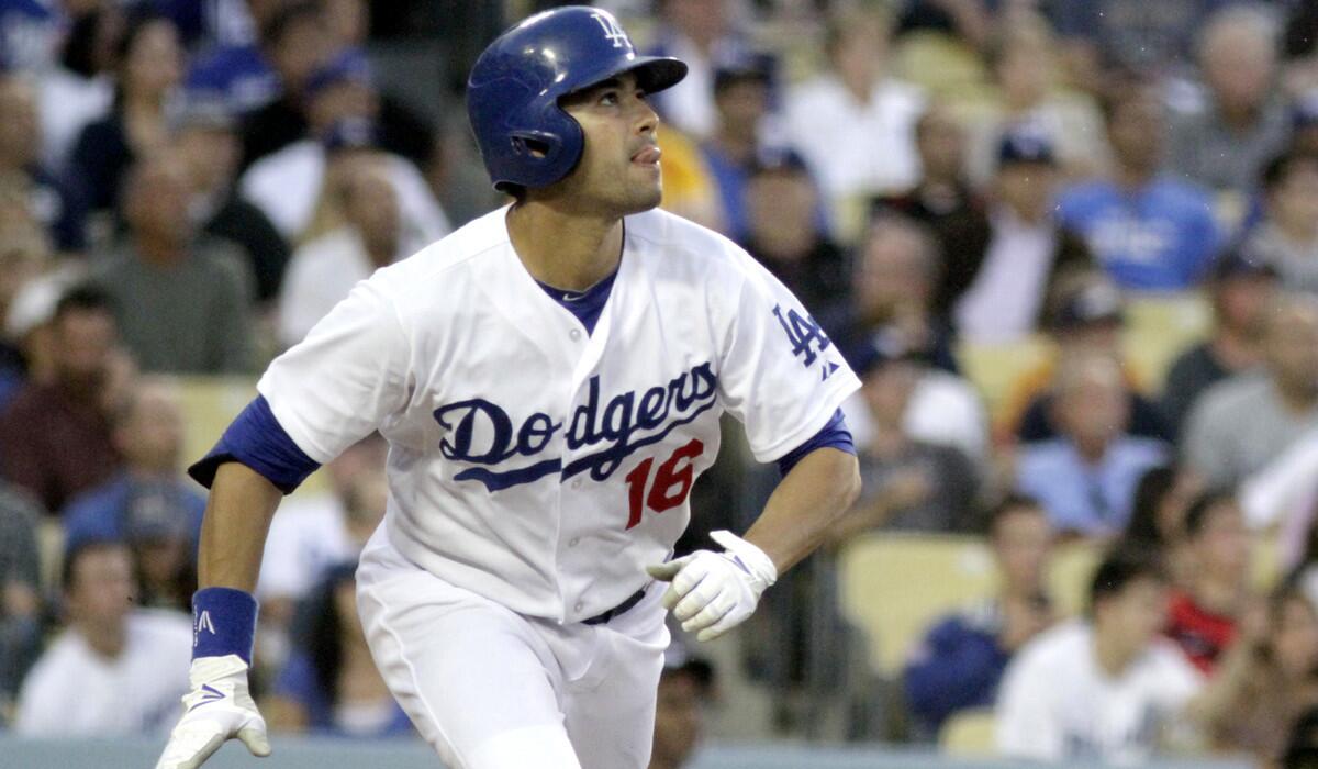 Dodgers center fielder Andre Ethier watches his home run during a game against the Cincinnati Reds last season.