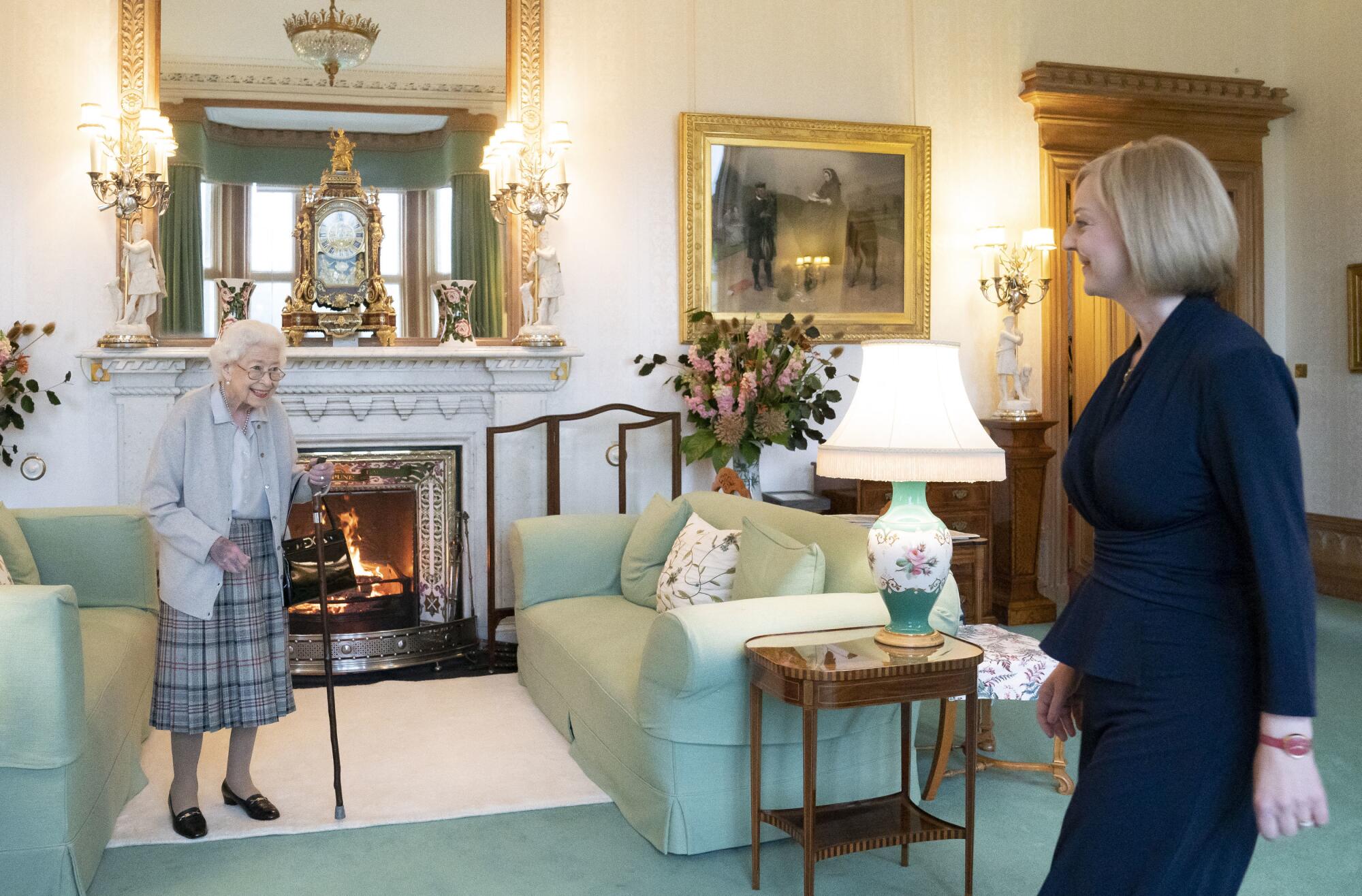 Britain's Queen Elizabeth II and new Conservative Party leader and Britain's Prime Minister-elect Liz Truss 