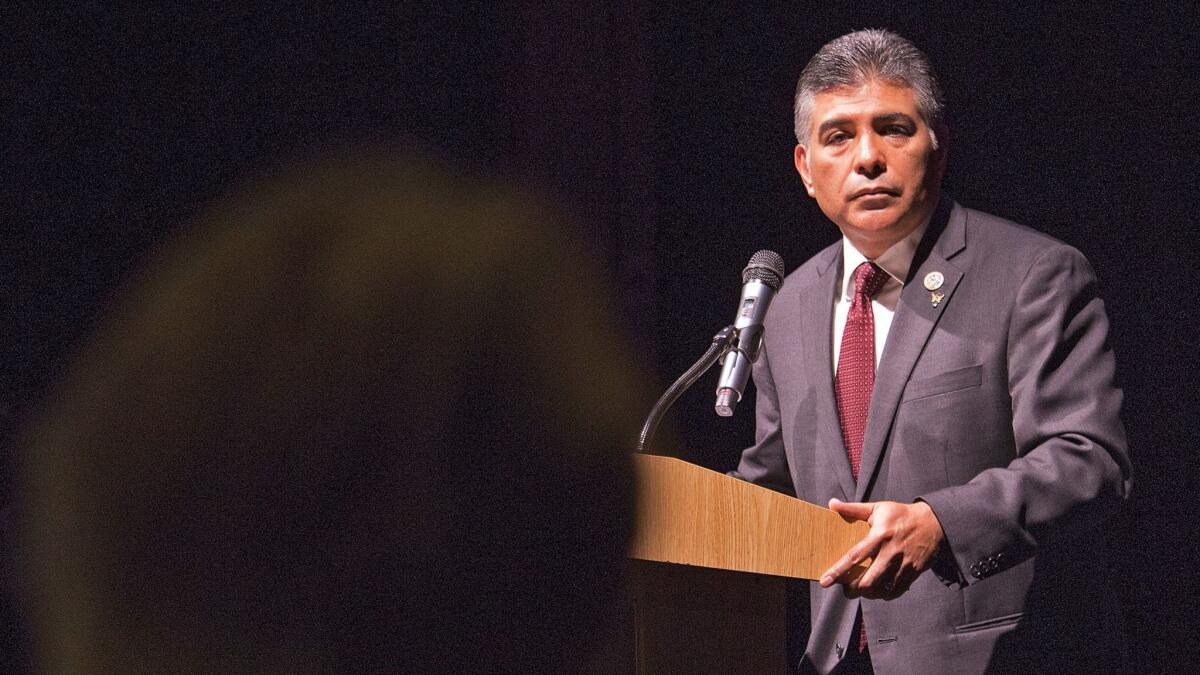 Democratic Rep. Tony Cardenas holds a town hall meeting in San Fernando to answer questions about healthcare, immigration and climate change.