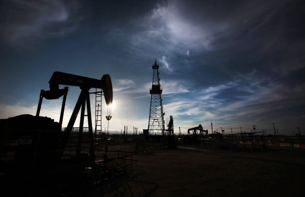 An oil drilling operation in Kern County.