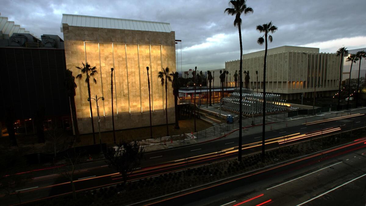 The Broad Contemporary Art Museum, left, located at the Los Angeles County Museum of Art in 2008.