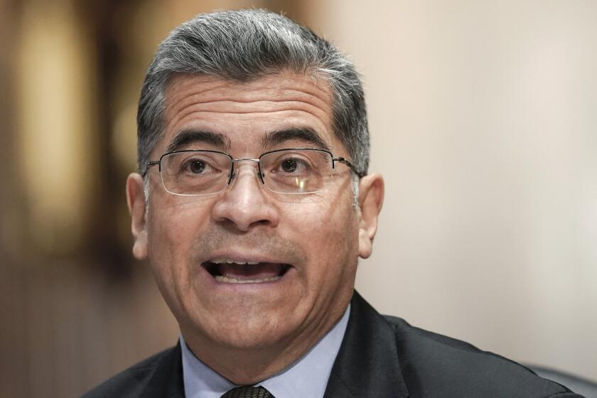 FILE - Health and Human Services Secretary Xavier Becerra testifies during the Senate Finance Committee hearing on March 22, 2023, on Capitol Hill in Washington. Criticizing a judge's order barring abortion pills, Becerra on Sunday, April 9, blasted the decision as “not America" and pledged a vigorous legal fight by the Biden administration to maintain access for women seeking safe ways to end unwanted pregnancies. (AP Photo/Mariam Zuhaib, File)