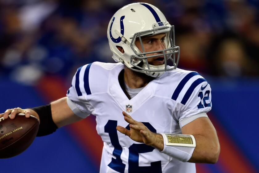 Indianapolis Colts quarterback Andrew Luck looks to pass during a 40-24 win over the New York Giants on Nov. 3.