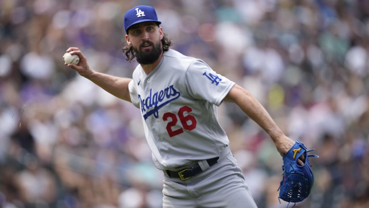 Tony Gonsolin remains limited by a sprained ankle he sustained this week. (AP Photo/David Zalubowski)