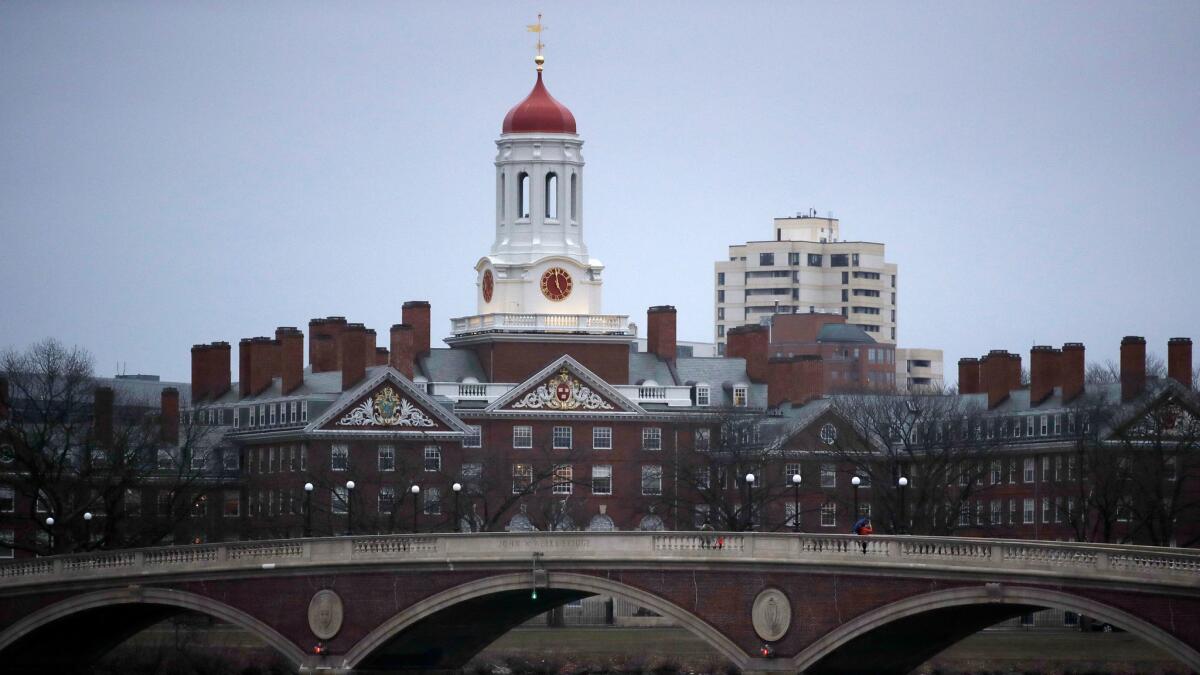 A view of the campus of Harvard University in Cambridge, Mass.