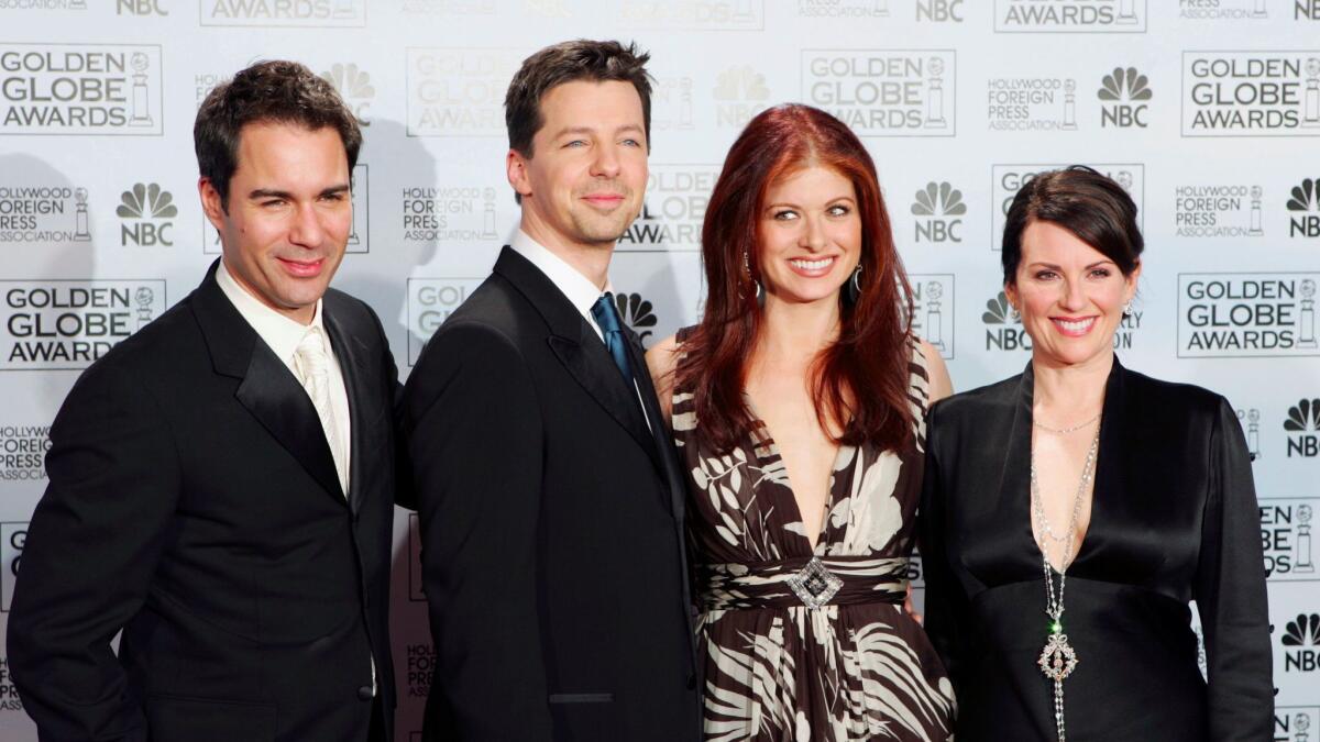 "Will & Grace" cast members Eric McCormack, from left, Sean Hayes, Debra Messing and Megan Mullally at the 2006 Golden Globe Awards in Beverly Hills.