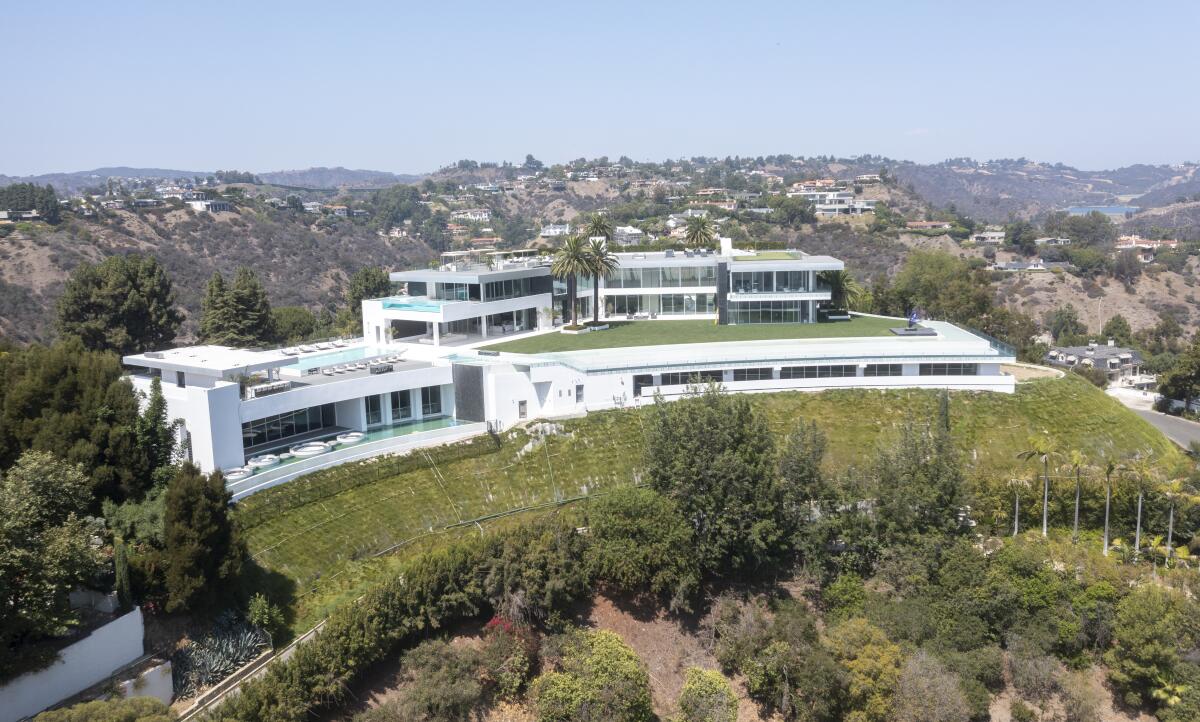 An aerial view of "The One," a 105,000-square-foot mansion in Bel-Air.