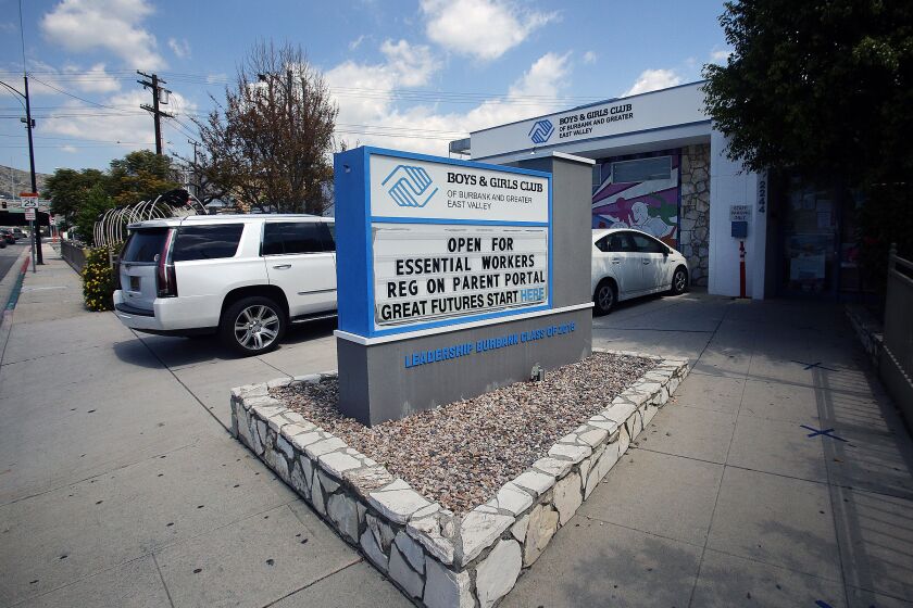 The Boys and Girls Club of Burbank and Greater East Valley in Burbank on Thursday, April 2, 2020. The club will remain open to those who are essential workers and need childcare while they are at work.