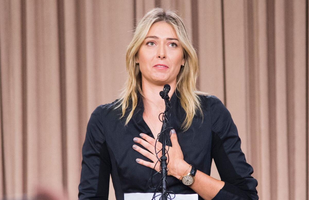 Russian tennis player Maria Sharapova announces she failed a doing test during a March 7 news conference in Los Angeles.