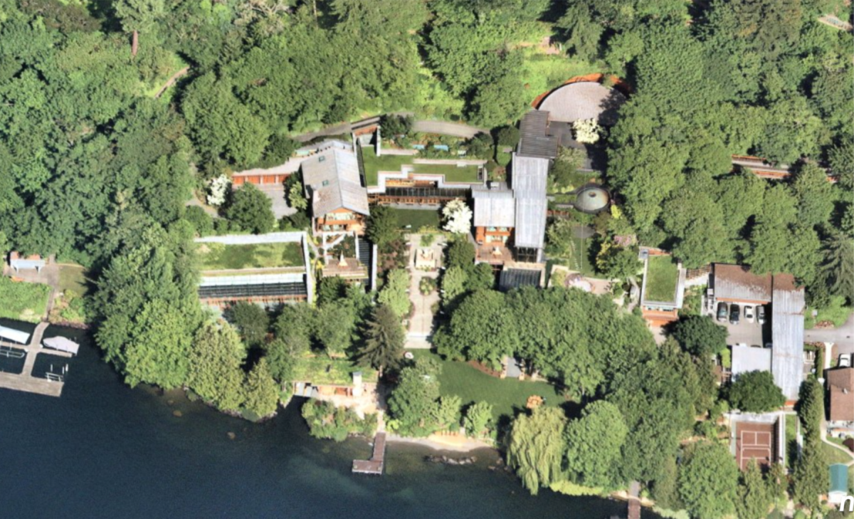 An aerial view of the 66,000-square-foot mansion that is valued at more than $130 million.