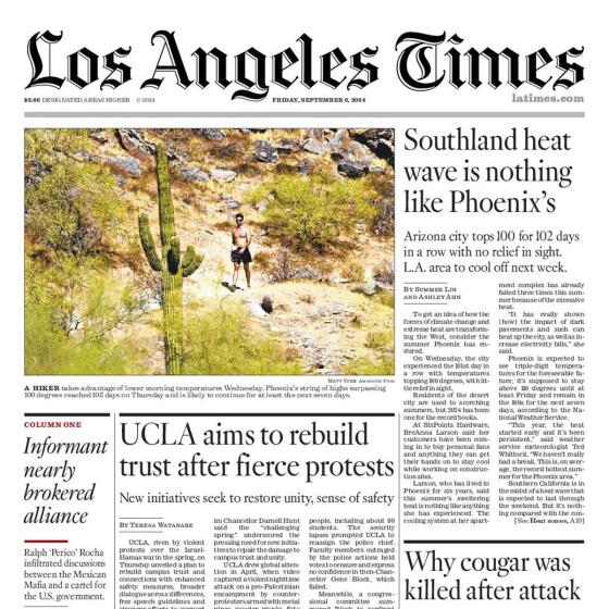 Front Page of Today's L.A. Times