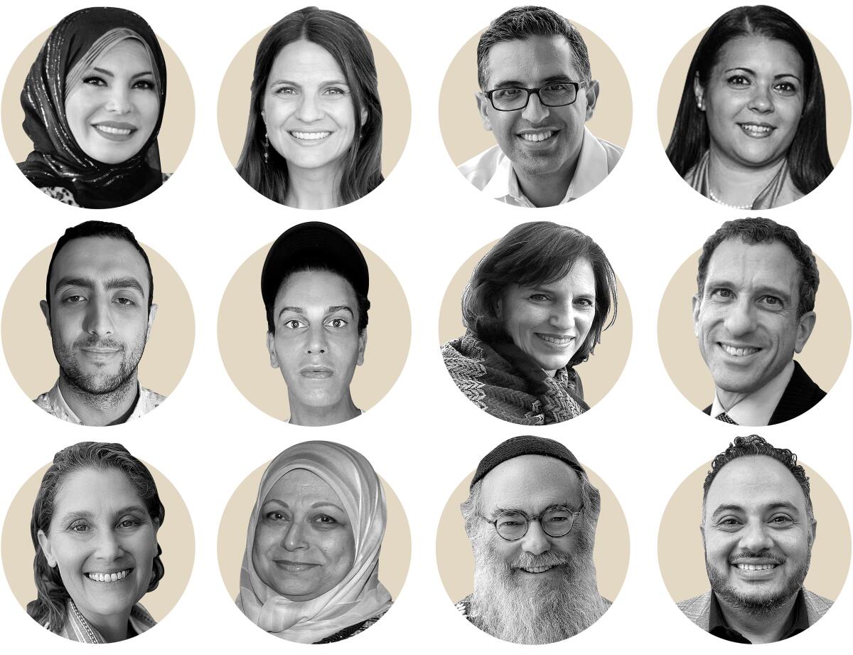 A grid of portrait photos of Jewish and Palestinian community members