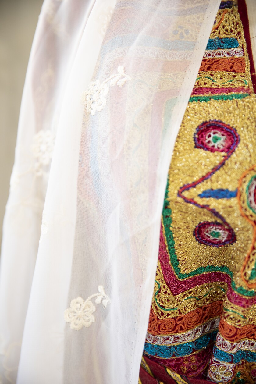 A dress is displayed in The House of Palestine at Balboa Park 