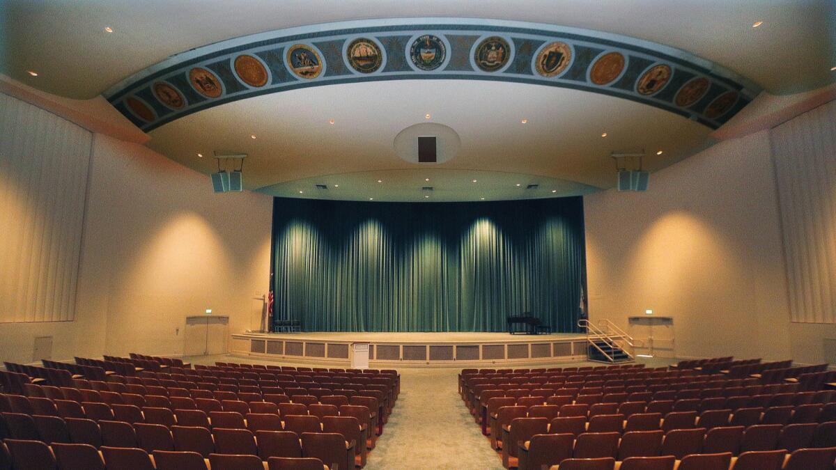 The Hall of Liberty auditorium, located at Forest Lawn - Hollywood Hills, is lined with the state seals of the original 13 colonies on the ceiling. The Hall of Liberty has been offered to schools for years to host free graduations.