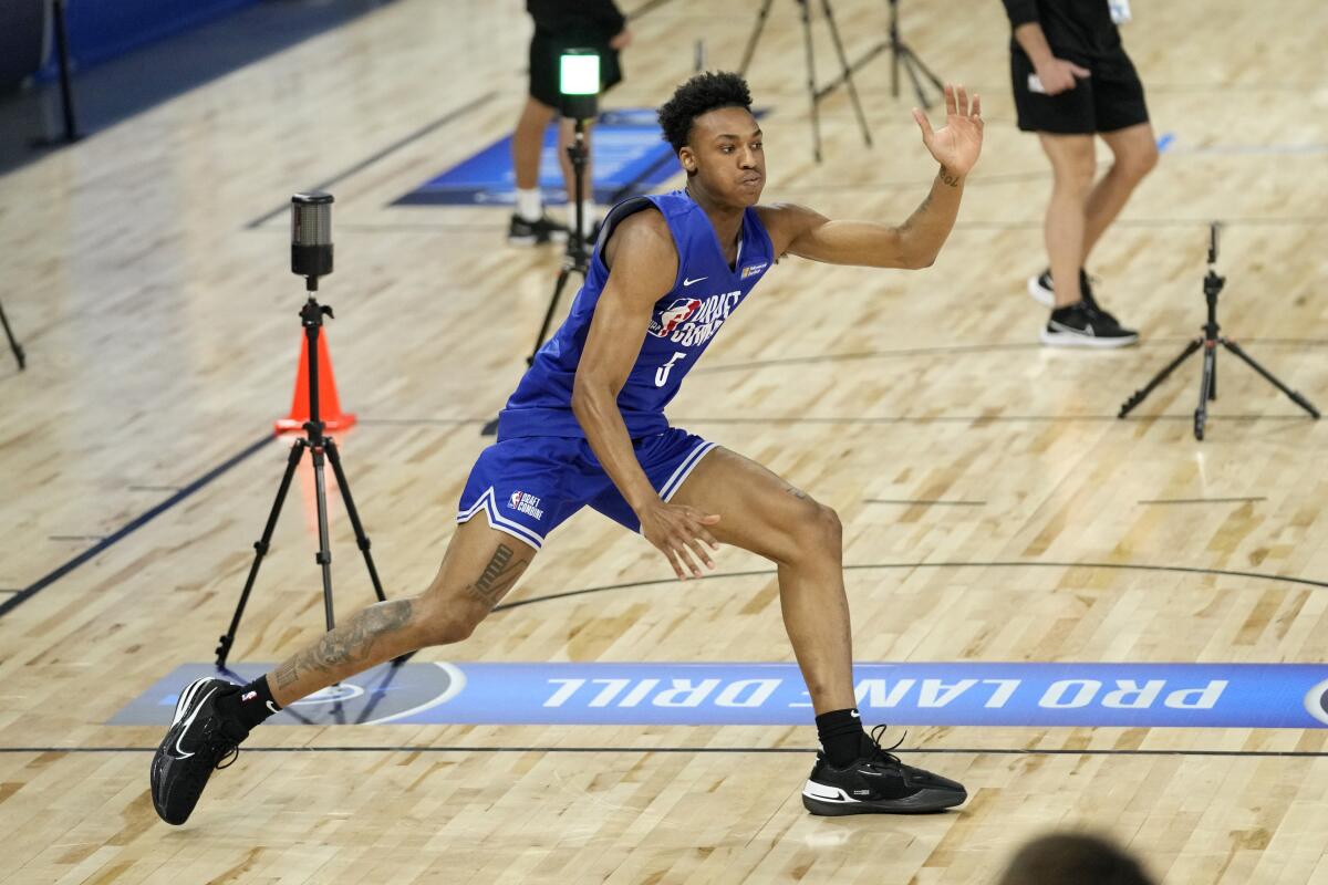 Maxwell Lewis participates during the 2023 NBA Draft Combine.