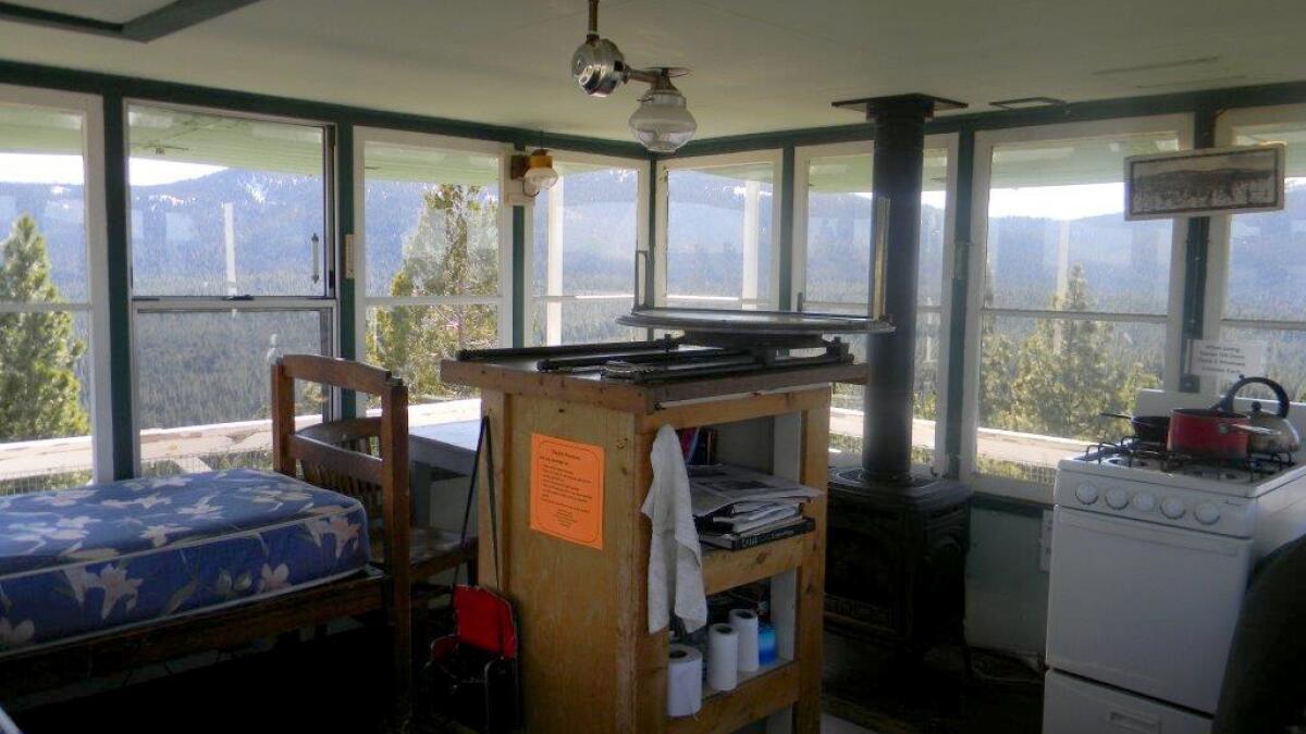 Interior of the Calpine Fire Lookout. (U.S. Forest Service)
